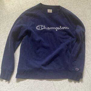 Vintage Navy Champion Embroidered Pull Over Crew Neck